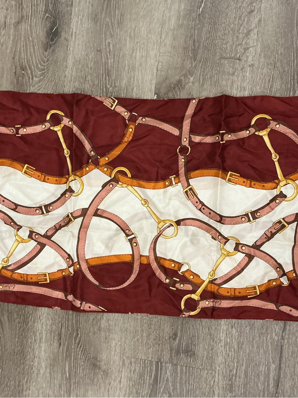 Echo Burgundy and Cream Printed Equestrian 100% silk scarf Brand new